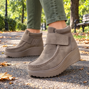 Дамски анатамични боти от естествен велур КОД 8405-каки