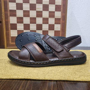 Mъжки сандал от естествена кожа КОД М-1103-тъмно кафяв